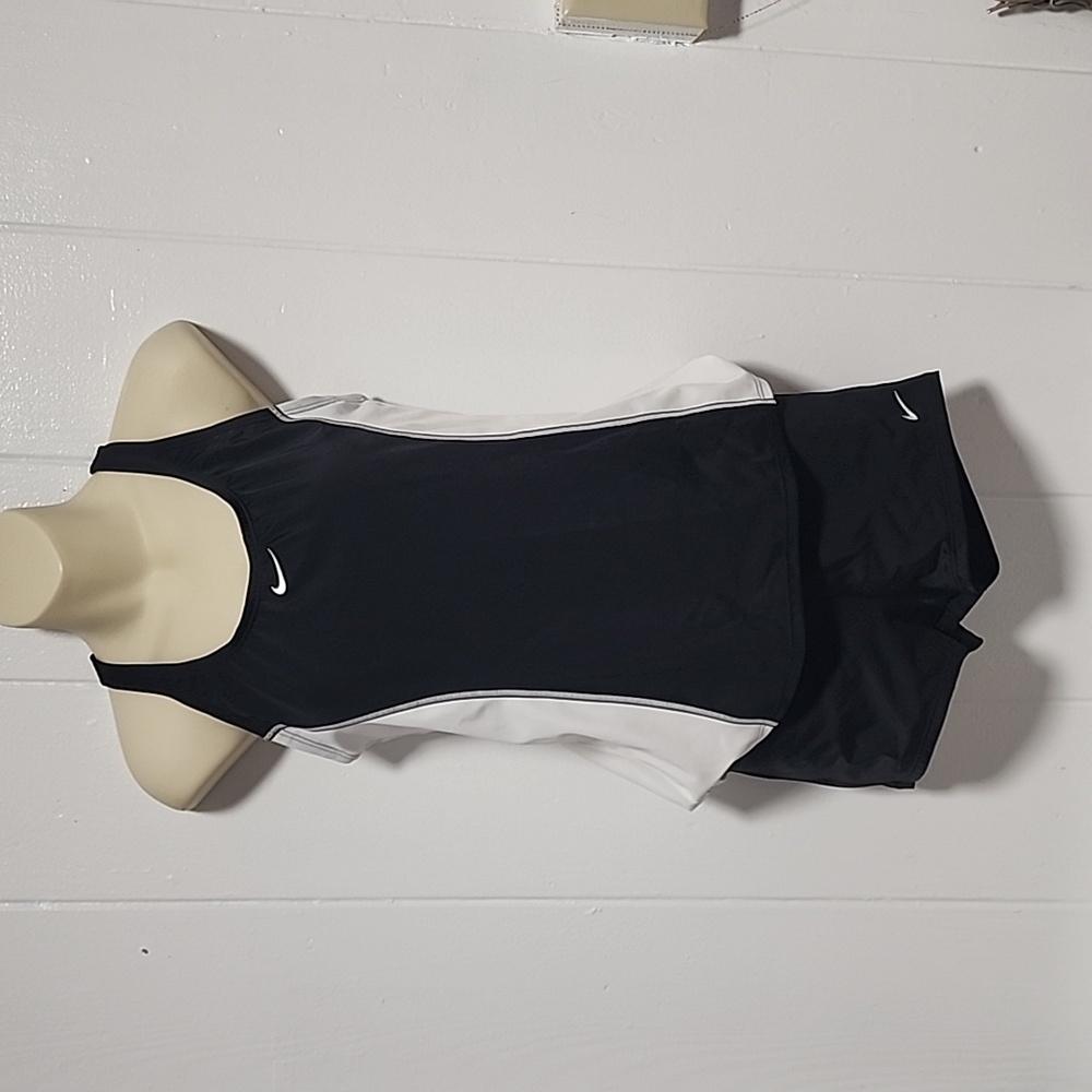 Nike Powerback 2pc New Tankini Swim Boy Short Medium Black White Summer Beach